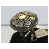 Vintage anodized silver & diamond ring, size 7,