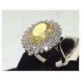 Sterling & Citrine & White Topaz ring, size 8, w/