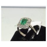 18k white gold Emerald & Diamond ring, size 6.5,