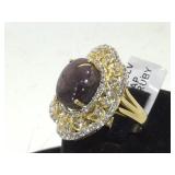 Sterling & Ruby & colorless sapphire ring, size