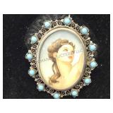 Antique 800 silver & turquoise brooch/ pendant