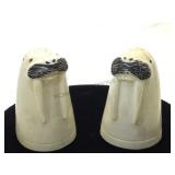 Set of carved ivory seal salt & pepper shakers