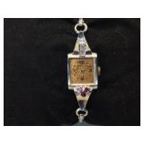 14 k gold vintage Rima  watch w/ ruby & diamond,