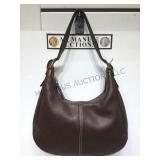 Coach dark brown leather hobo shoulder bag.