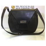 Ted Lapidus Paris black leather monogram embossed