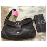Coach Dark Brown Leather Lg Buckle Flap bag with