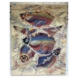 M. Yona mixed media on linen, 26 x 33 1/2.