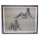 Framed original Ben Carre charcoal drawing, 28 x