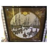 Framed Hermès silk scarf Marine et Cavalerie