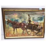 Framed painting on board attributed to Bernard