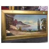 Framed painting on canvas signed by artist 38x22