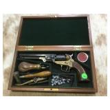Cased black powder pistol, powder , bullet mold