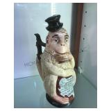 Antique German character stein, monkey with top