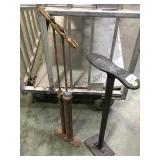 Antique bicycle pump & cobblers stand, local