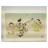 Asian print hand colored embossed on paper 18x12