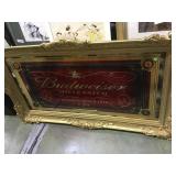 NOS Large Budweiser glass sign in gold plastic