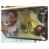 Large shadowboxed vintage football gear display