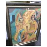Framed cubist painting on board 23x29 local