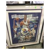 Framed Jayhawks poster with signatures 32x38