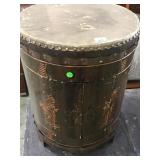 Vintage hand carved wooden drum top side table w/