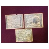 Reproduction Colonial Bank note set x3. Tear in