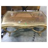 Vintage gold gilt coffee table with fitted glass