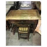 Vintage wooden desk with single drawer and chair