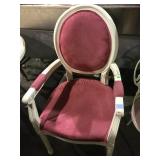 White wooden and cranberry Suade cushioned accent