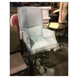 Capri Blue upholstered Rolling chair with gold