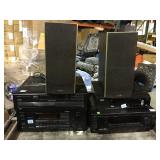 Cart lot of stereo equipment incl. Onkyo, JVC,