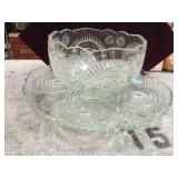 Lg pressed glass punch bowl and underplate, 21