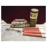 Wrenches, fuses, 2 cans of Lubricant, all vintage