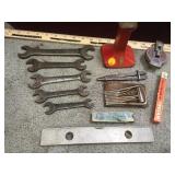 Group vintage hand tools, small anvil, wrenches,