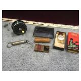 Vintage fishing items, Plueger oil, Union fly