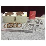 Wood box w/ 9 Risdon Key Tag giant pins,