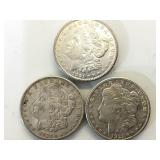 3- 1921-S Morgan Silver Dollars, 3 x $