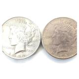 1925 & 1922 Silver Peace Dollars, 2 x $