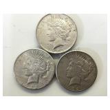 1923-D, 1923-S & 1922-S  Silver Peace Dollars, 3