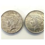 2- 1922 Silver Peace Dollars, 2 x $