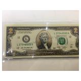 22k gold layered $2 bank note