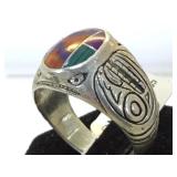 Sterling thunderbird design Native American ring