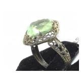 Sterling filigree ring w/ green gemstone, size 6