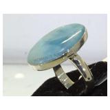 Sterling adjustable ring w/ Larimar gemstone