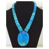 Turquoise heishi beads w/ large turquoise pendant