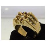 Ladies fashion ring w/ red & clear gems, size 8.5