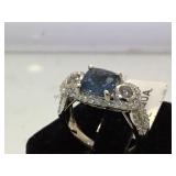 14k white gold Aquamarine & Diamond ring, size