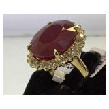 14k gold cast ruby & diamond ring, size 6, w/