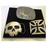 2-pewterbelt buckles, Maltese cross ,skeleton &