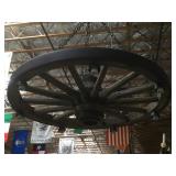 New faux wooden wagon wheel chandelier, approx.
