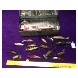 Tackle box with a group of vintage fishing lures